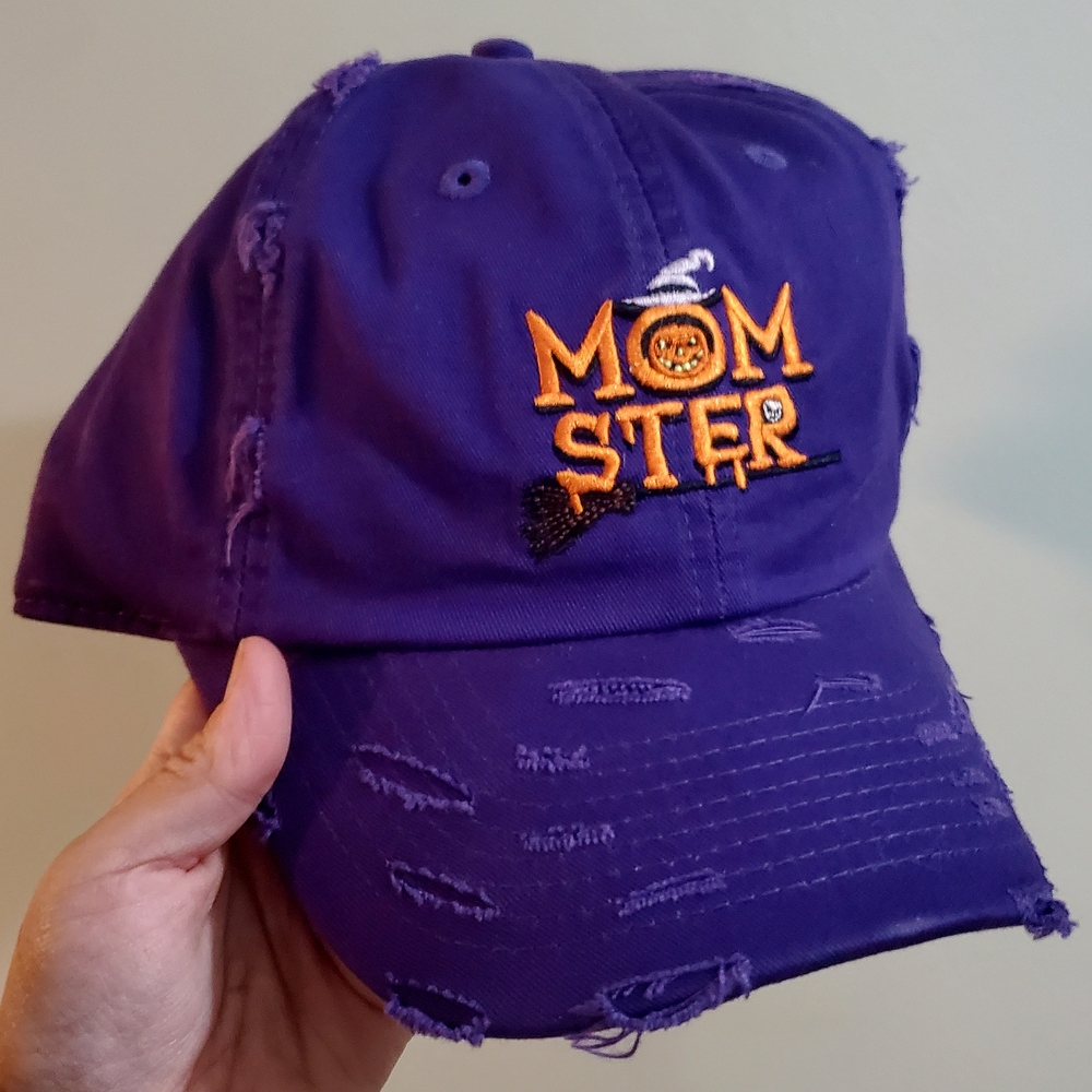 Purple Distressed Cap with Orange Embroidery